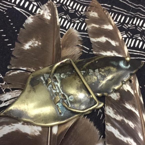 Folk art brass belt buckle gorgeous three leaves - Picture 2 of 7